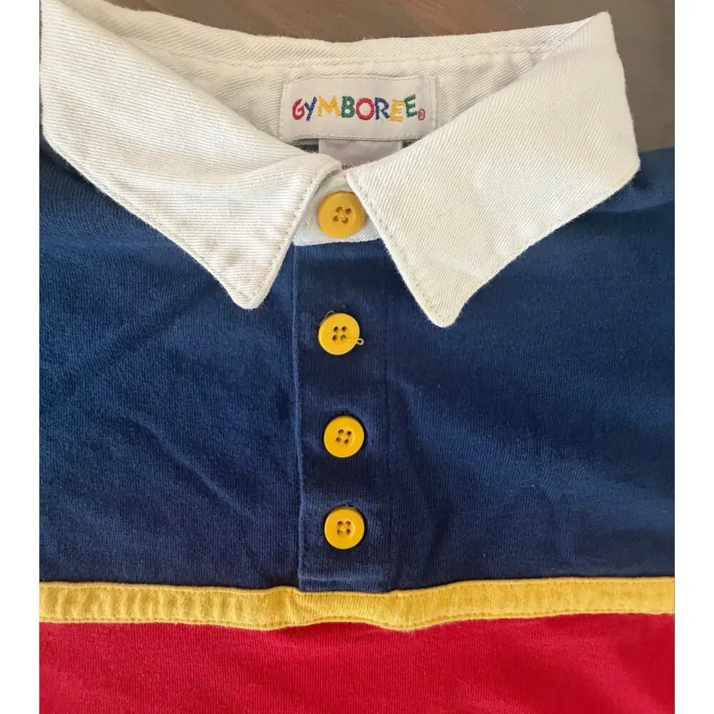 Vintage 90’s boys Gymboree rainbow tag ColorBlock ruby long sleeve polo xl 4-6